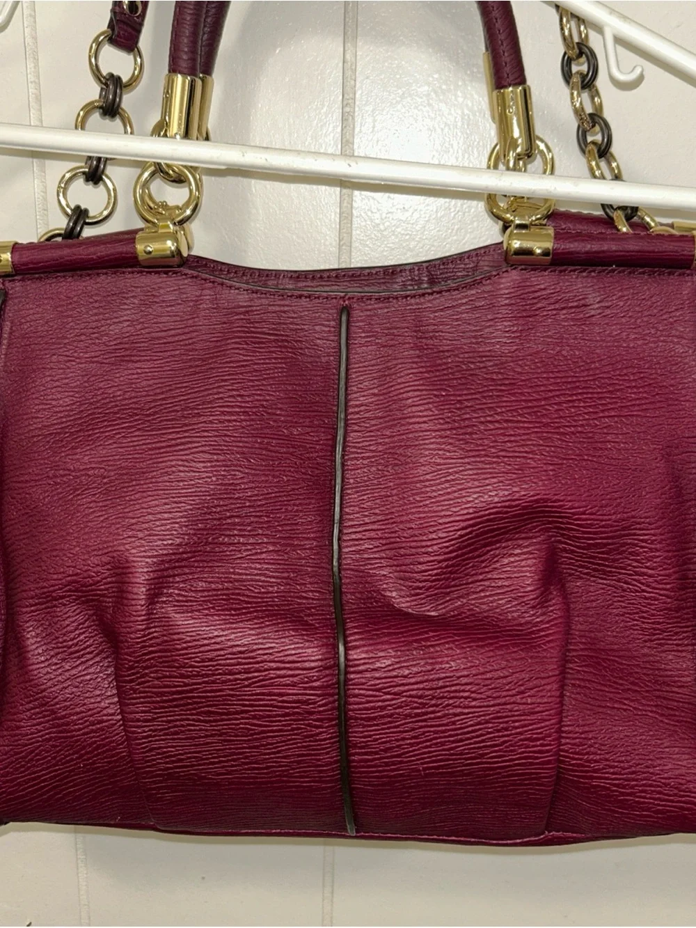 Coach Pebbled Leather Shoulder Bag in Berry with Gold Hardware